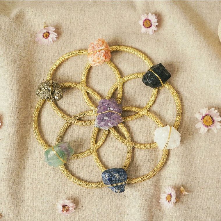 Crystal healing grid on linen - the Seed of Life